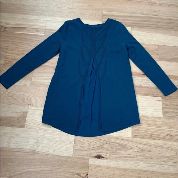 Soft surroundings M mixed media sweater tunic top in teal, wool blend - Picture 3 of 11
